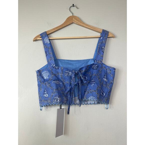 NWT Saloni Meadow Square Neckline Shell Print Twill Cami Top Women's Blue Sz: 4 - Picture 6 of 10